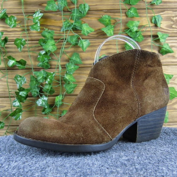 Born Women's 9 Brown Suede Leather Ankle Booties Block Heel Zip Casual - Picture 1 of 8